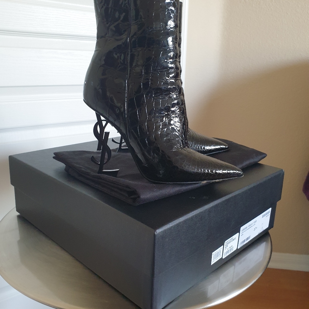 Saint Laurent Opyum Boots Croc Embossed Patent 37+ - Picture 5 of 5